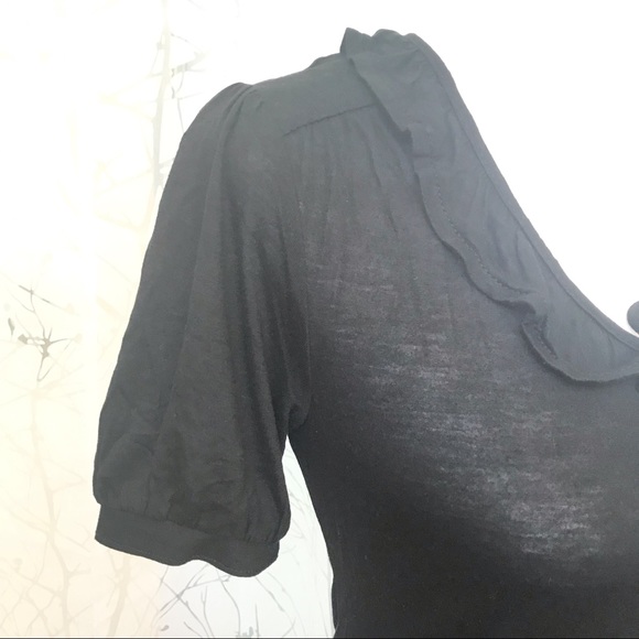 Converse all black ruffle button up string tie round neck short sleeve shirt top - Picture 6 of 8